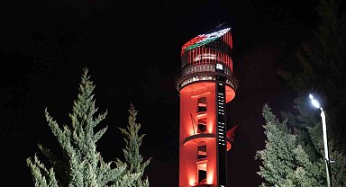 Atatürk Cumhuriyet Kulesinin ışık şovu havadan görüntülendi