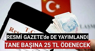 Resmi Gazetede Yayımlandı Tane Başı 25 TL