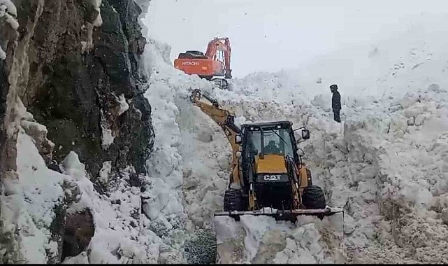 Beytüşşebap'ta yaylada kalan ailelerin karla kaplı yolunu açma çalışmaları sürüyor