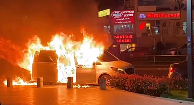 Bursa'da büyükşehir belediye başkan adayının makam aracı alev alev yandı