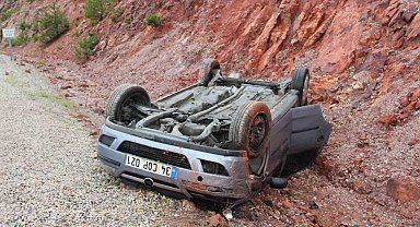 Çan'da takla atan otomobilin sürücüsü yaralandı
