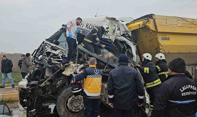 Edirne'de iki kamyonun çarpıştığı kazada bir sürücü feci şekilde hayatını kaybetti