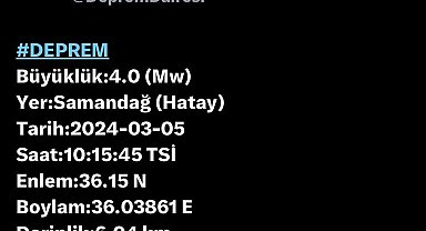 Hatay'da 4 büyüklüğünde deprem