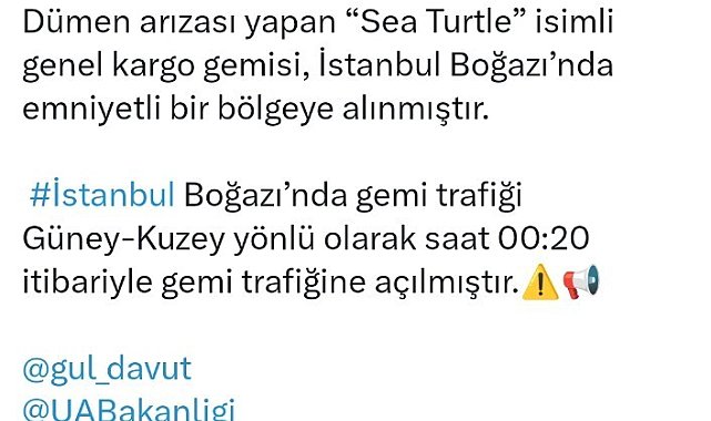 İstanbul Boğazı yeniden gemi trafiğine açıldı