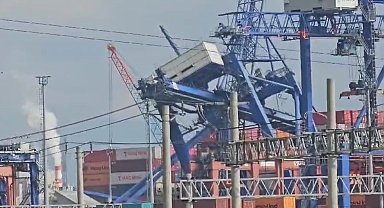 Kocaeli'de uluslararası limanda 3 yükleme vinci devrildi, çok sayıda ekip bölgeye sevk edildi