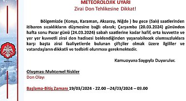 Niğde için "zirai don" uyarısı