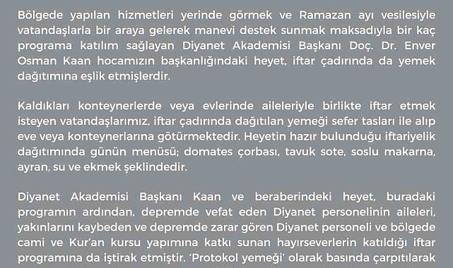"Depremzedeye makarna" haberine Diyanet İşleri Başkanlığı'ndan sert yanıt