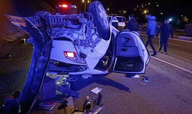 Ters dönen otomobilin sürücüsü yaralandı
