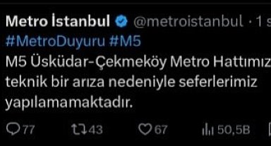 Üsküdar - Çekmeköy metro hattında arıza nedeniyle seferlerler aksadı