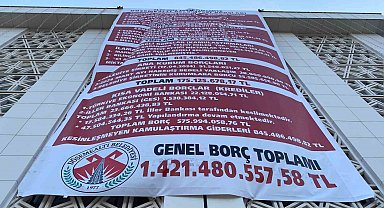 Antalya'da CHP'li belediye, önceki CHP'li yönetimin borçlarını belediye binasına astı