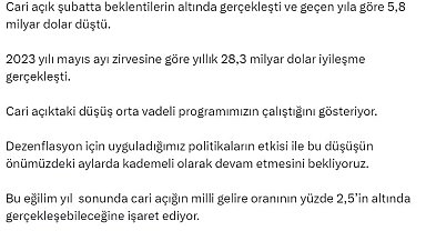 Bakan Şimşek: "Cari açıktaki düşüş orta vadeli programımızın çalıştığını gösteriyor"