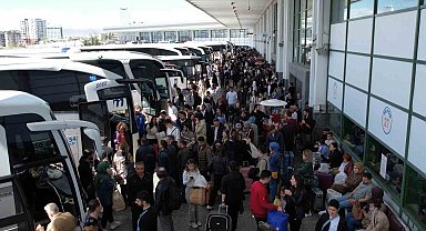 Başkentteki otogar yoğunluğu havadan görüntülendi