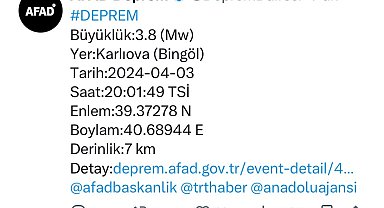 Bingöl'de 3.8 büyüklüğünde deprem