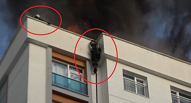 Diyarbakır'da korku dolu anlar: Alevler arasında kalan itfaiye eri kendini itfaiye hortumuyla aşağı bıraktı