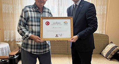 Gaziye şükran belgesi verildi