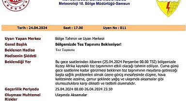 Kuzey Afrika tozları Samsun'a geliyor