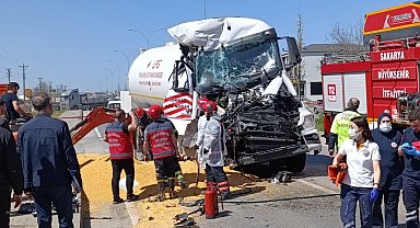 LPG yüklü tanker, park halindeki tahıl yüklü tıra çarptı: 1 ölü, 1 ağır yaralı