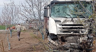 Niğde'de yoldan çıkan tır bahçeye daldı