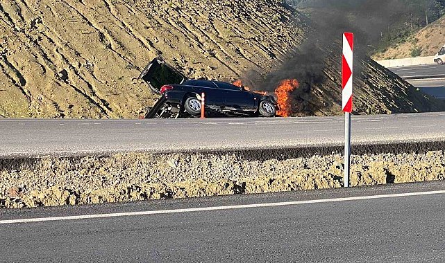Osmaniye'de kaza yapan otomobil yandı: 1 yaralı