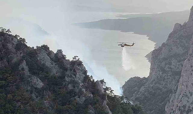 Şahinkaya Kanyonu'nda orman yangını: 1 helikopter ve 2 uçak havadan müdahale etti