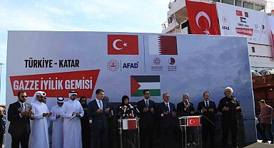 'Türkiye-Katar Gazze İyilik Gemisi' Mersin'den uğurlandı
