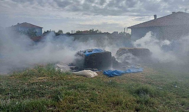 Alaca'da saman balyaları alev alev yandı
