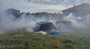 Alaca'da saman balyaları alev alev yandı