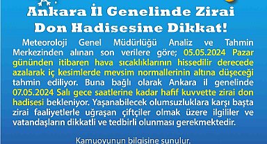 Ankara Valiliği'nden zirai don uyarısı