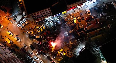 Bursa'da Galatasaray taraftarlarının coşkusu havadan görüntülendi