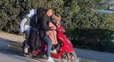 Canlarını hiçe sayıp motosiklete 5 kişi bindiler