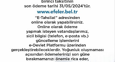 Efeler Belediyesi'nden vergi ödemesi hatırlatması