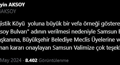 İsmi Samsun'da bulvara verilen Vali Aksoy'dan teşekkür mesajı
