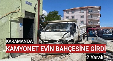 Kontrolden çıkan kamyonet, evin bahçe duvarına çarptı