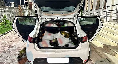Marketlerden çala çala otomobili zeytinyağı ile doldurdu