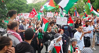 Paris'te Filistin'e destek İsrail'e tepki: "Masum çocukları öldürmekten vazgeçin"