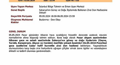 Sakarya'da zirai don uyarısı