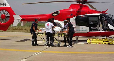 Uyluk kemiği kırılan 90 yaşındaki hasta ambulans helikopter ile hastaneye sevk edildi