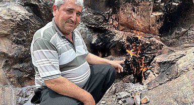 Yıllardır yanmaya devam eden Amanos Dağı eteğindeki taş, ilgi çekiyor