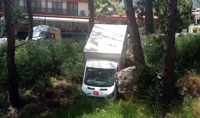 Yük indirmek için duran kamyonet ormanlık alana kaydı