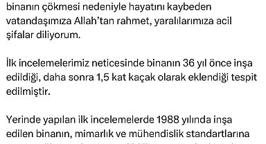 Bakan Özhaseki'den Küçükçekmece'de çöken bina ile ilgili açıklama
