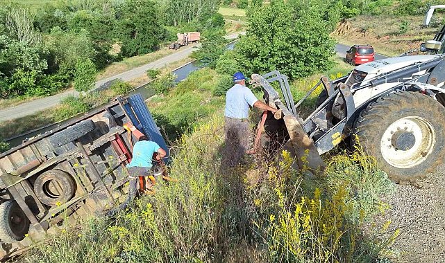 Traktöre takılı römork şarampole uçtu