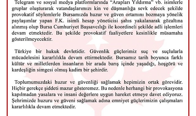 Bursa'da provokasyona gözaltı