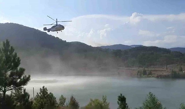 Denizli - Muğla sınırında çıkan orman yangına havadan müdahale ediliyor