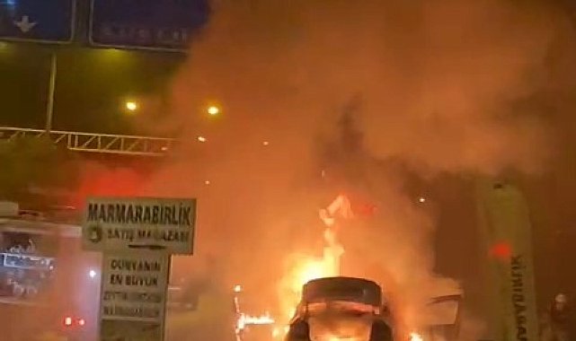 Gemlik'te ticari taksi alevlere teslim oldu