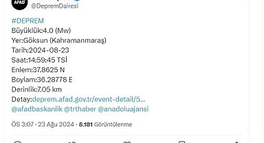 Kahramanmaraş'ta 4 büyüklüğünde deprem