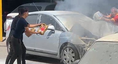 Kazadan sonra sanayiye götürülen araç alev aldı