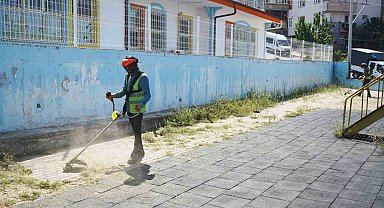 Okul bahçelerinde yabani ot temizliği