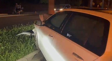 Palmiye ağacına otomobil çarptı: 1 yaralı