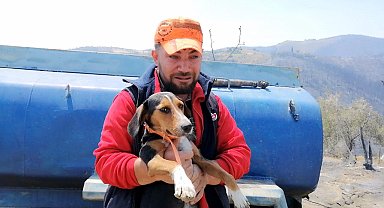 Yangından kurtulan köpeğine sarılarak ağladı