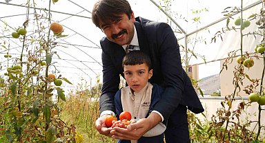 'Hem Eğitim hem Üretim' sloganıyla kurulan serada özel çocuklar toprakla buluşturdukları sebzelerin hasadını yaptılar